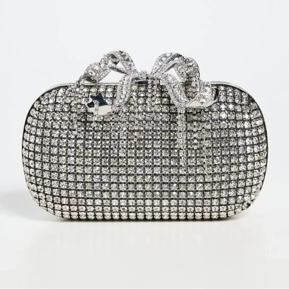 Self-Portrait Crystal Embellished Clutch With Bow Detail - Picture 1 of 13